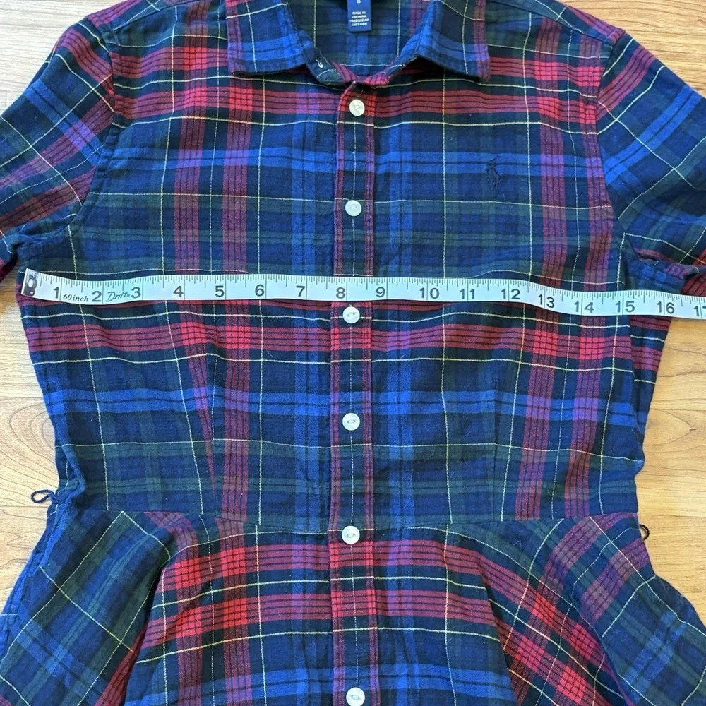 Polo Ralph Lauren Girls' Plaid Flannel Dress Size 16 Pockets Pony Logo No Belt